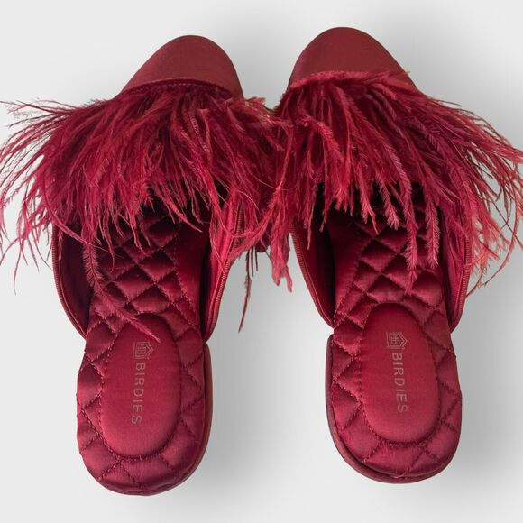 Birdies Lovebird Feather Mules Satin Quilted Slip On Red Size 6 Fun Cute Spring - Picture 4 of 15